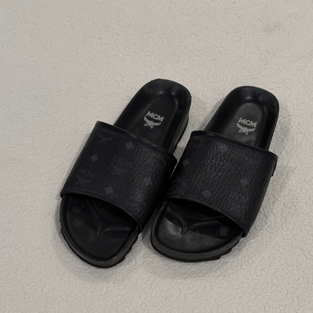 MCM Black Logo Slide Sandals